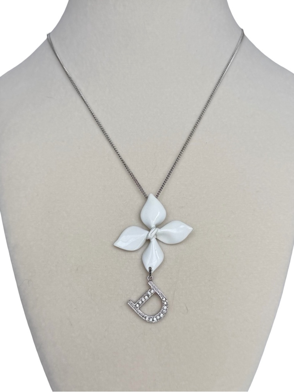 Christian Dior Flower “D” Crystal Pendant Necklace - Vintage